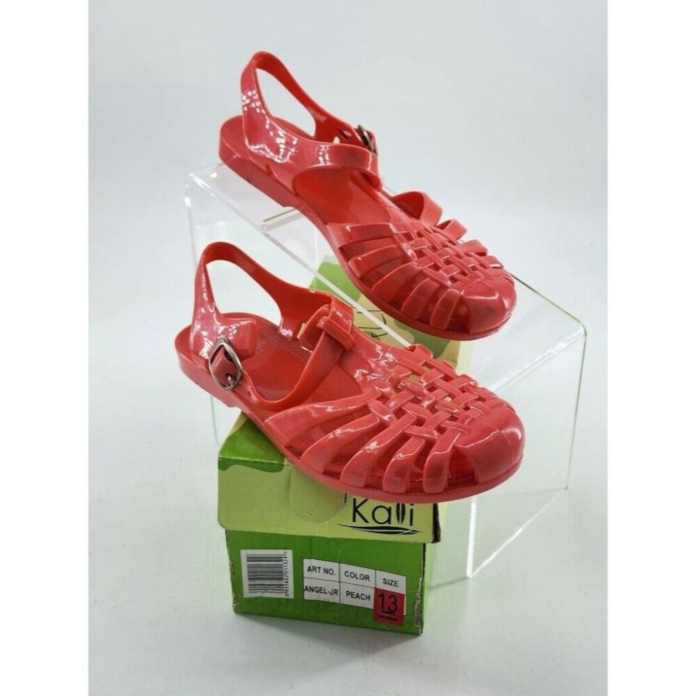 Kali Girls Flat Heel Woven Top Jelly Sandals Fisherman Y2K Style Peach‎ Size 13